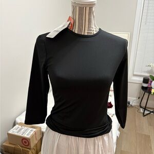 Kiki Rikki Classic Black 3/4 Sleeve Crewneck Top/Shell Nylon NWT